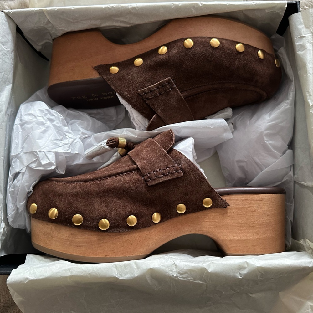 Rag & Bone Maisie Suede Clogs – Dark Mocha – Size 9.5 – NIB - Picture 9 of 12